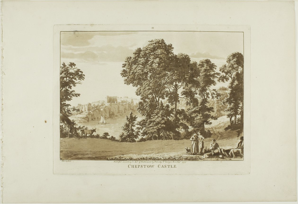 Zamek Chepstow, płyta czwarta z albumu Twelve Views in Wales autorstwa Paul Sandby