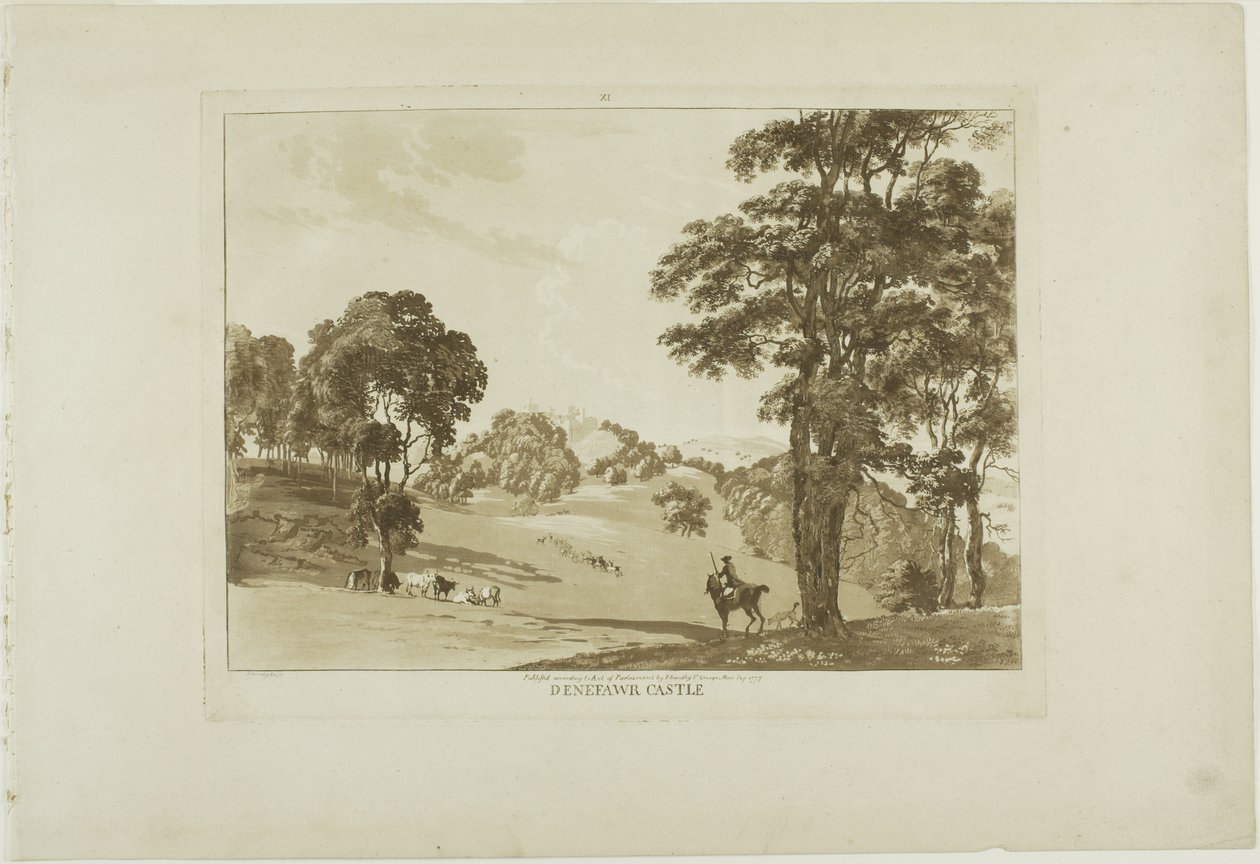 Zamek Denefawr, płyta jedenasta z albumu Twelve Views in Wales autorstwa Paul Sandby
