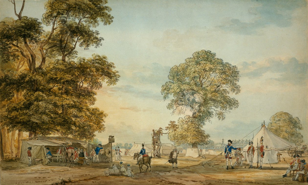 Obozowisko w Hyde Parku podczas zamieszek Gordona, 1780 autorstwa Paul Sandby