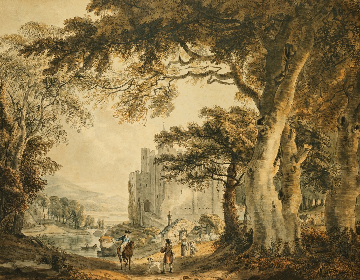 Postacie na alei przed zamkiem Rochester, autorstwa Paul Sandby