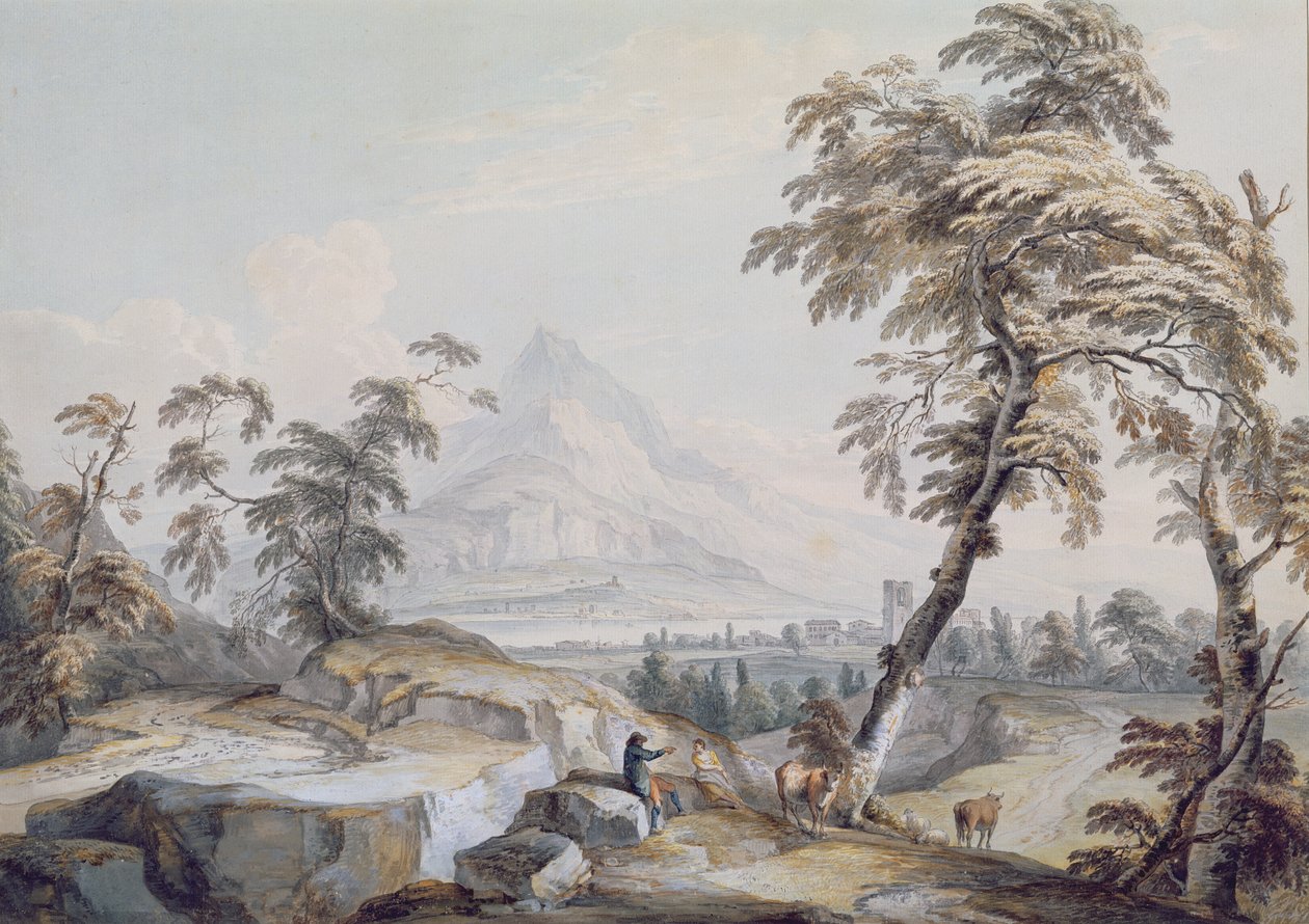 Italianate Landscape with Travellers, nr 1 (w/c na papierze) autorstwa Paul Sandby