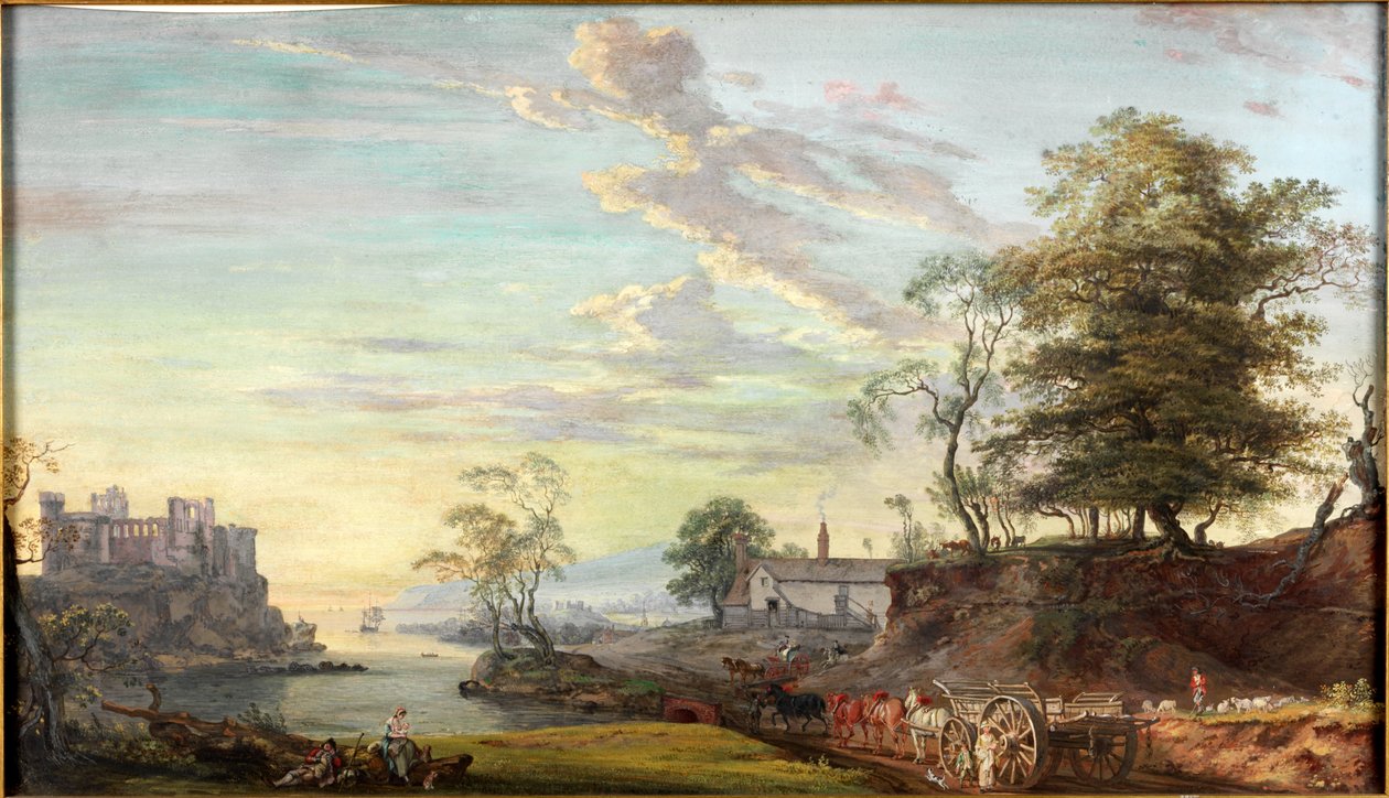 Krajobraz z zamkiem nad zatoką, ok. 1769-1795 (akwarela i gwasz) autorstwa Paul Sandby