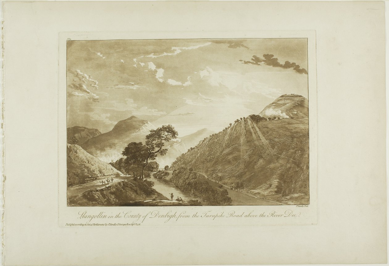 Llangollin w hrabstwie Denbigh, od drogi Turnpike nad rzeką Dee autorstwa Paul Sandby