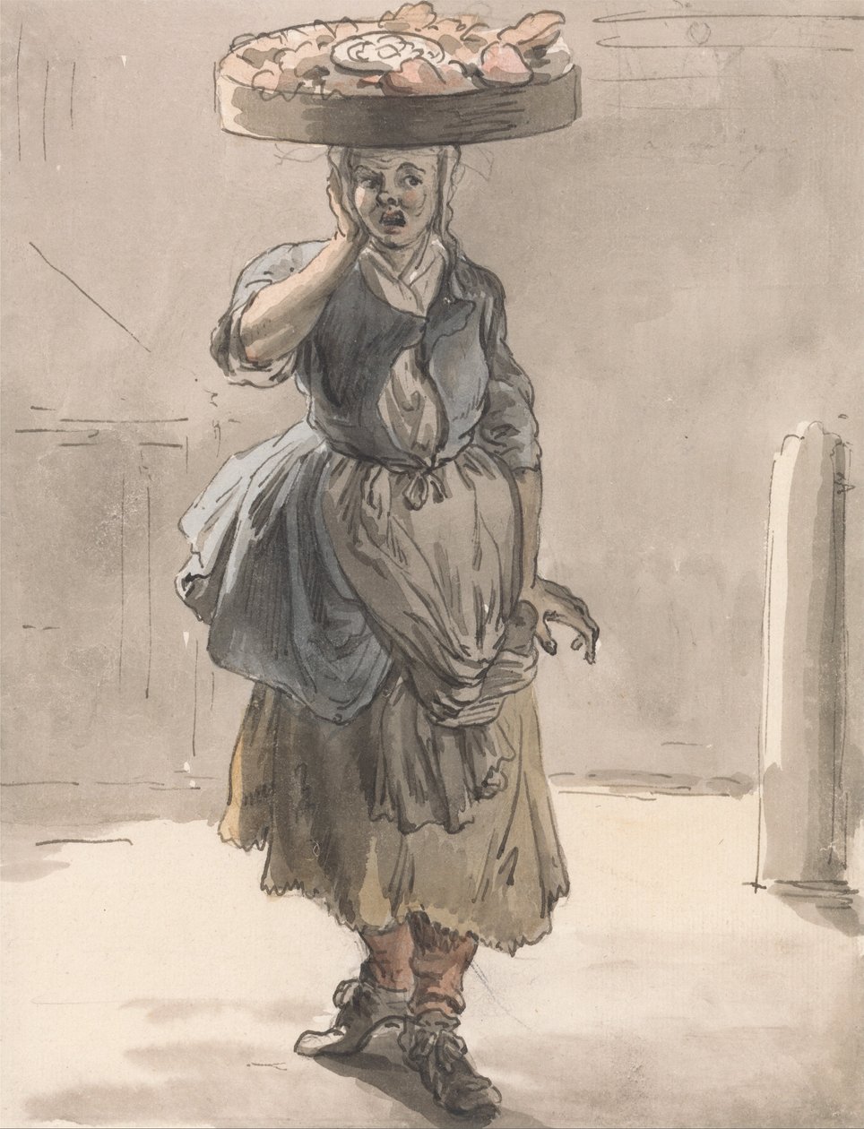 London Cries - Dziewczyna z koszem na głowie (Światła dla kotów, Wątroba dla psów) autorstwa Paul Sandby