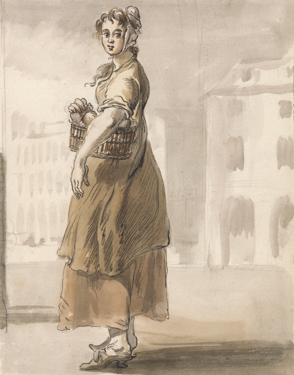 London Cries: Dziewczyna z koszem pomarańczy autorstwa Paul Sandby