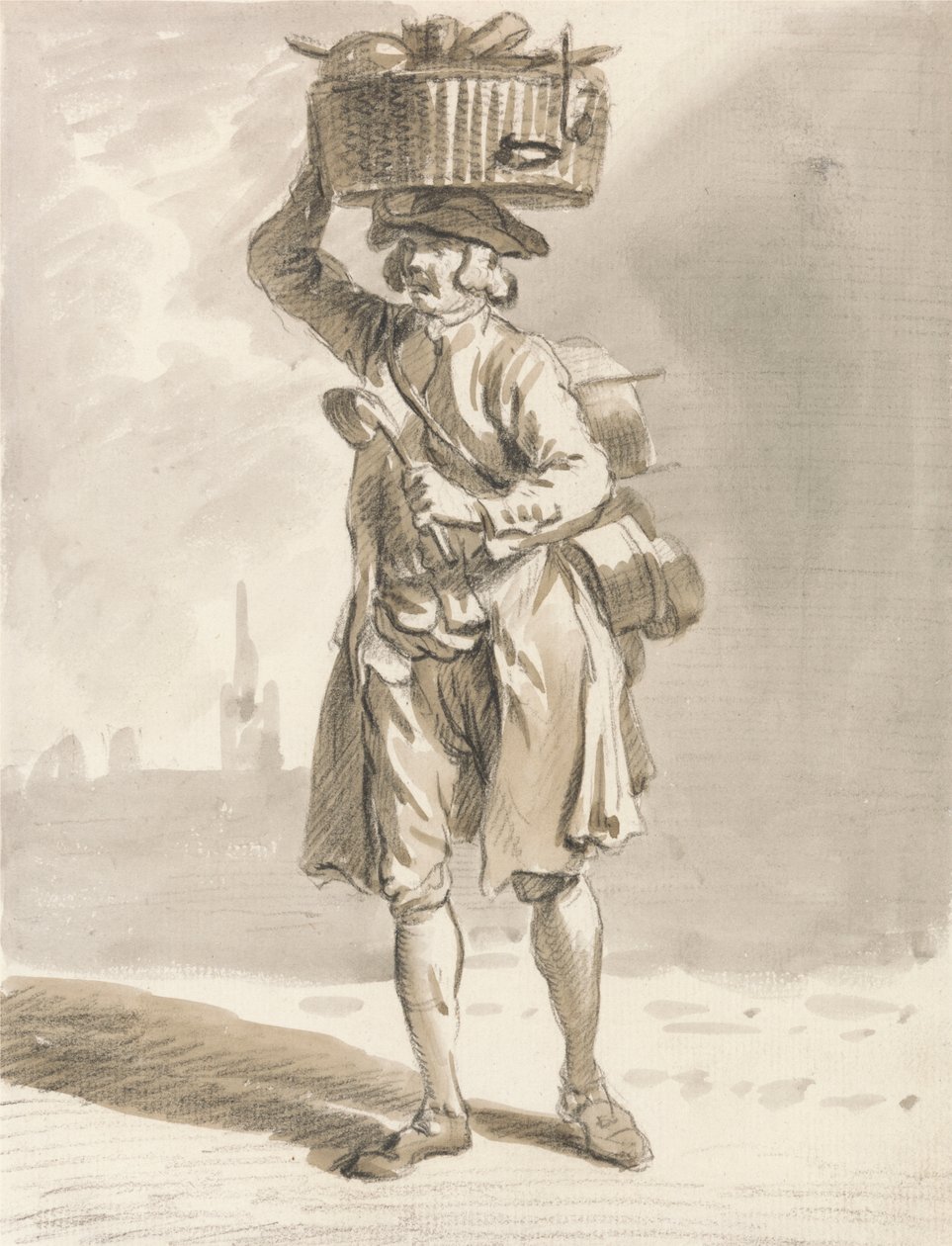 London Cries: A Man with a Basket (Mężczyzna sprzedający garnki i patelnie) autorstwa Paul Sandby