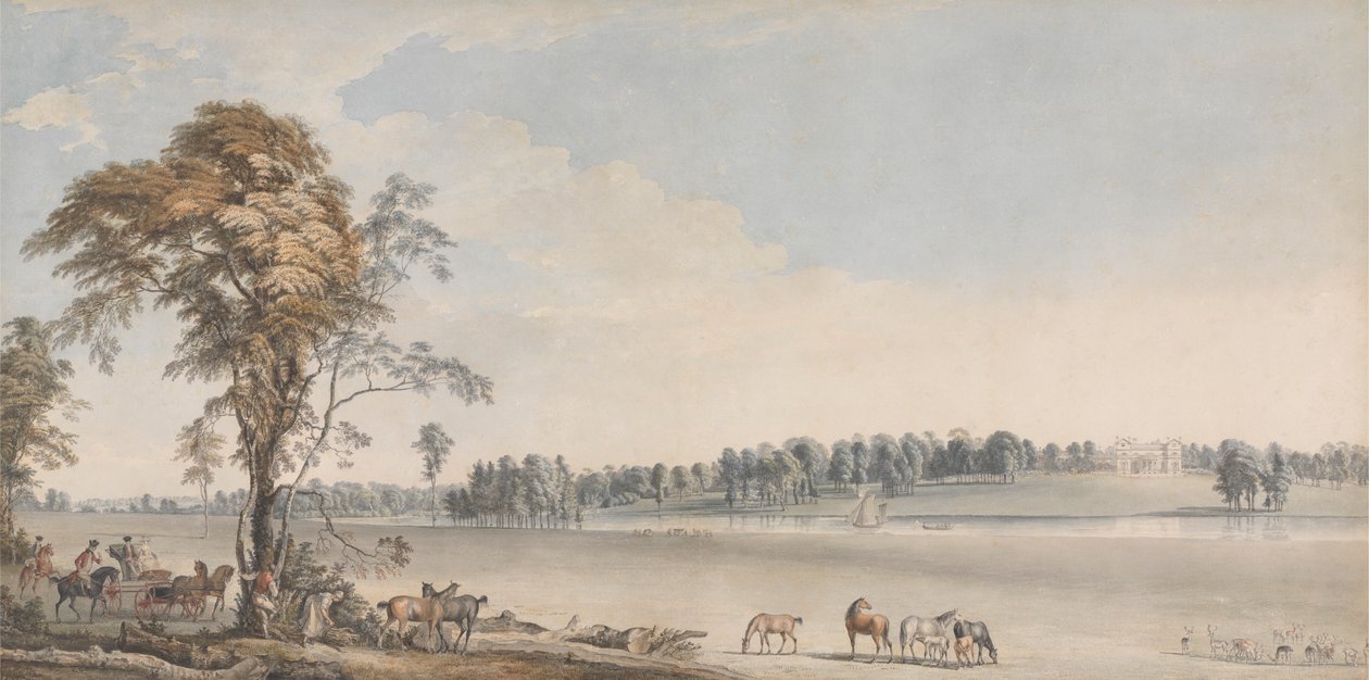 Północno-zachodni widok Wakefield Lodge w Whittlebury Forest, Northamptonshire autorstwa Paul Sandby