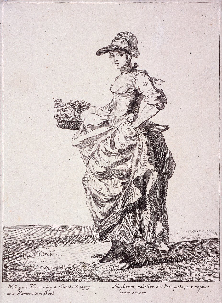 Nosegay i sprzedawca książek z notatkami, Cries of London, 1760 autorstwa Paul Sandby