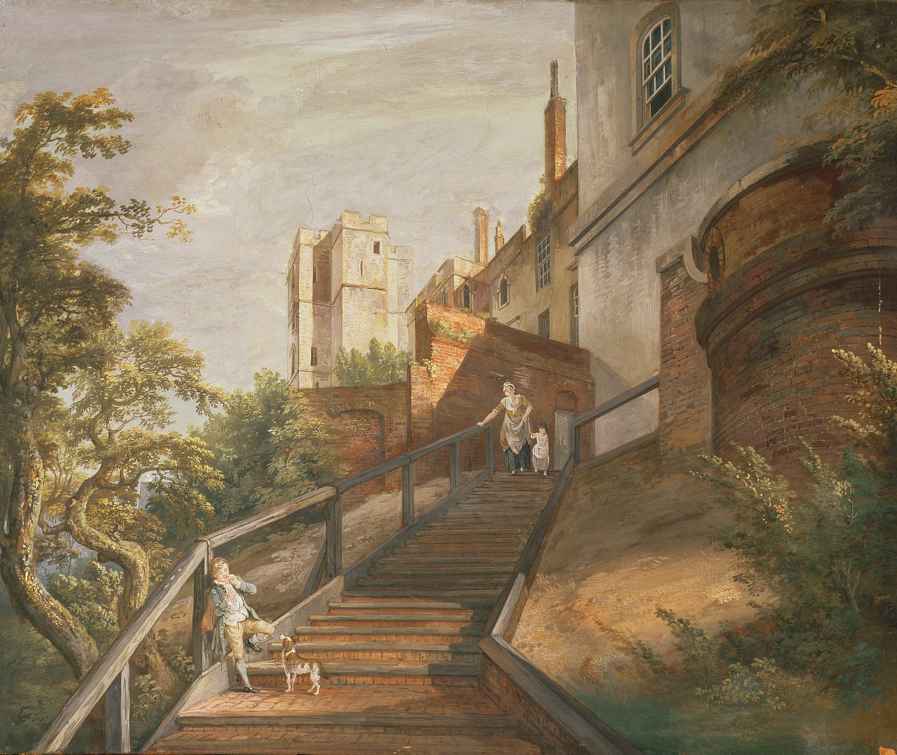 Część Stu Schodów i Wieży Winchester, Zamek Windsor (gwasz na skórze) autorstwa Paul Sandby