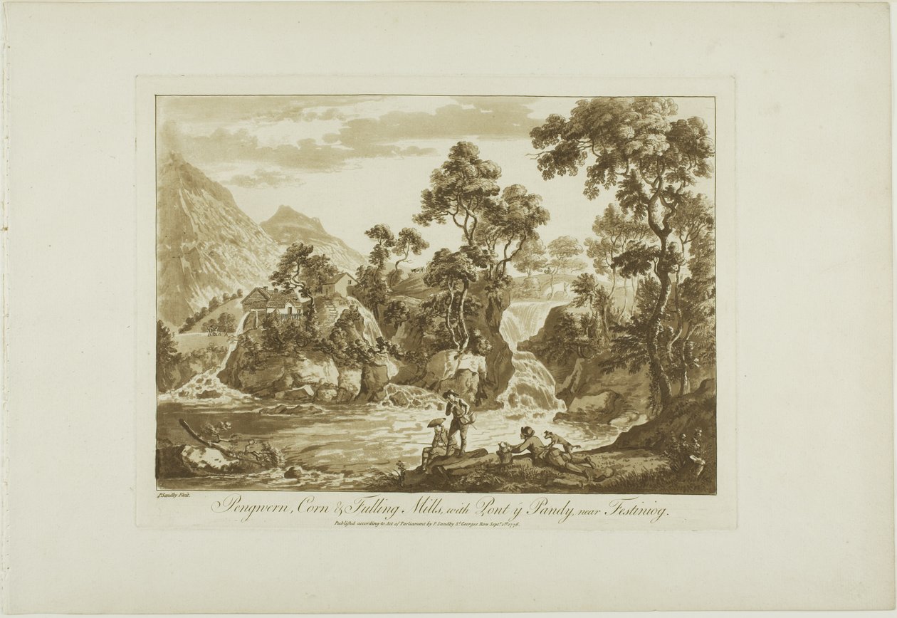 Pengeran Kukurydza i Foling Mills, z Pont y Pandy, w pobliżu Ffestiniog autorstwa Paul Sandby