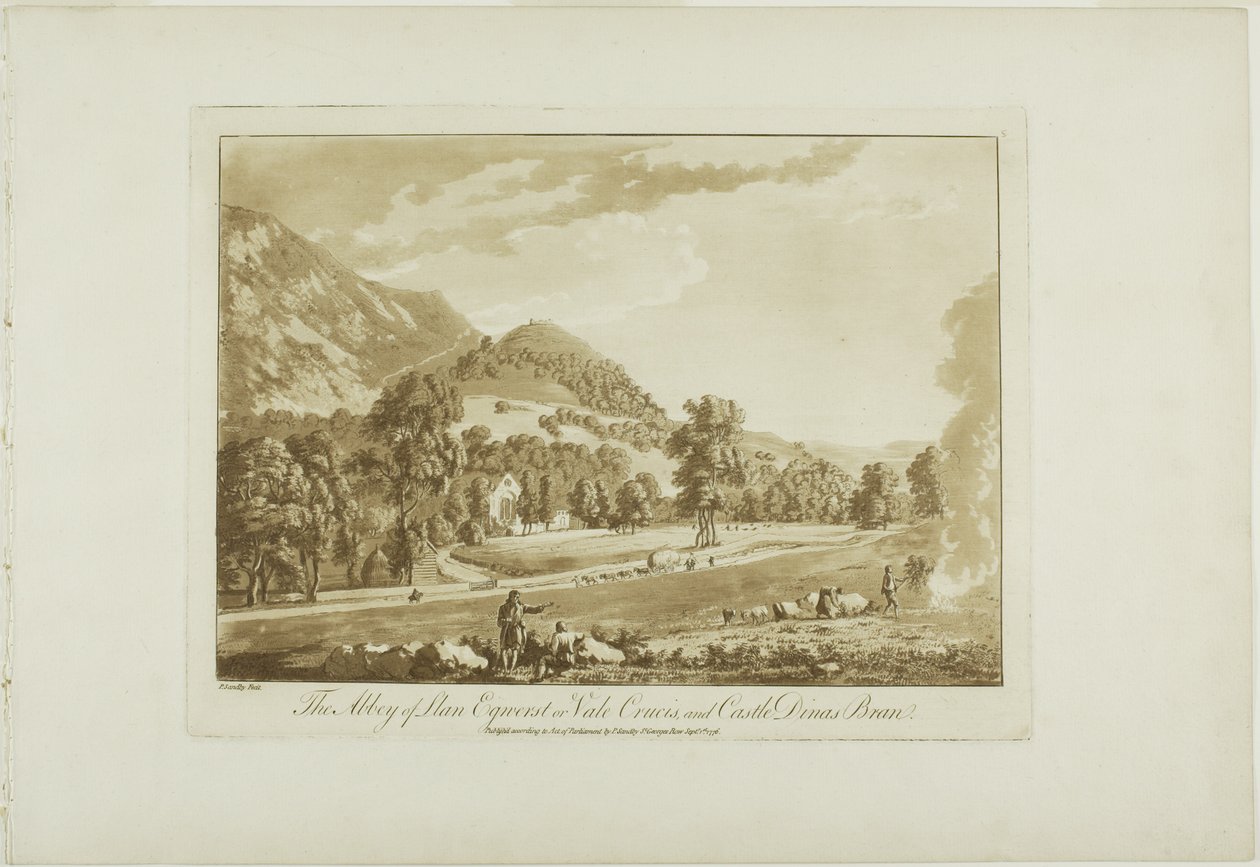 Opactwo Llan Egnerst lub Vale Crucis i zamek Dinas Bran autorstwa Paul Sandby