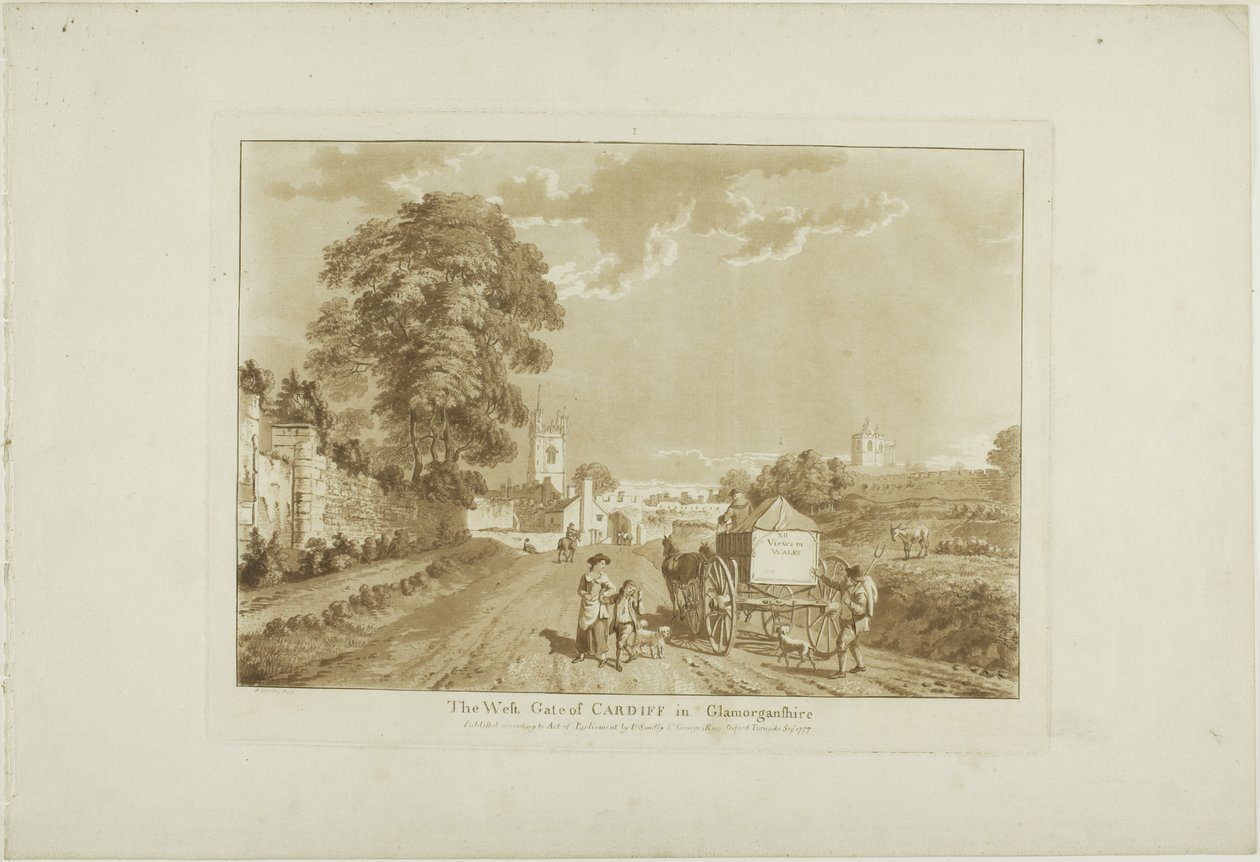 Zachodnia brama Cardiff w hrabstwie Glamorshire, płyta pierwsza z serii Twelve Views in Wales autorstwa Paul Sandby