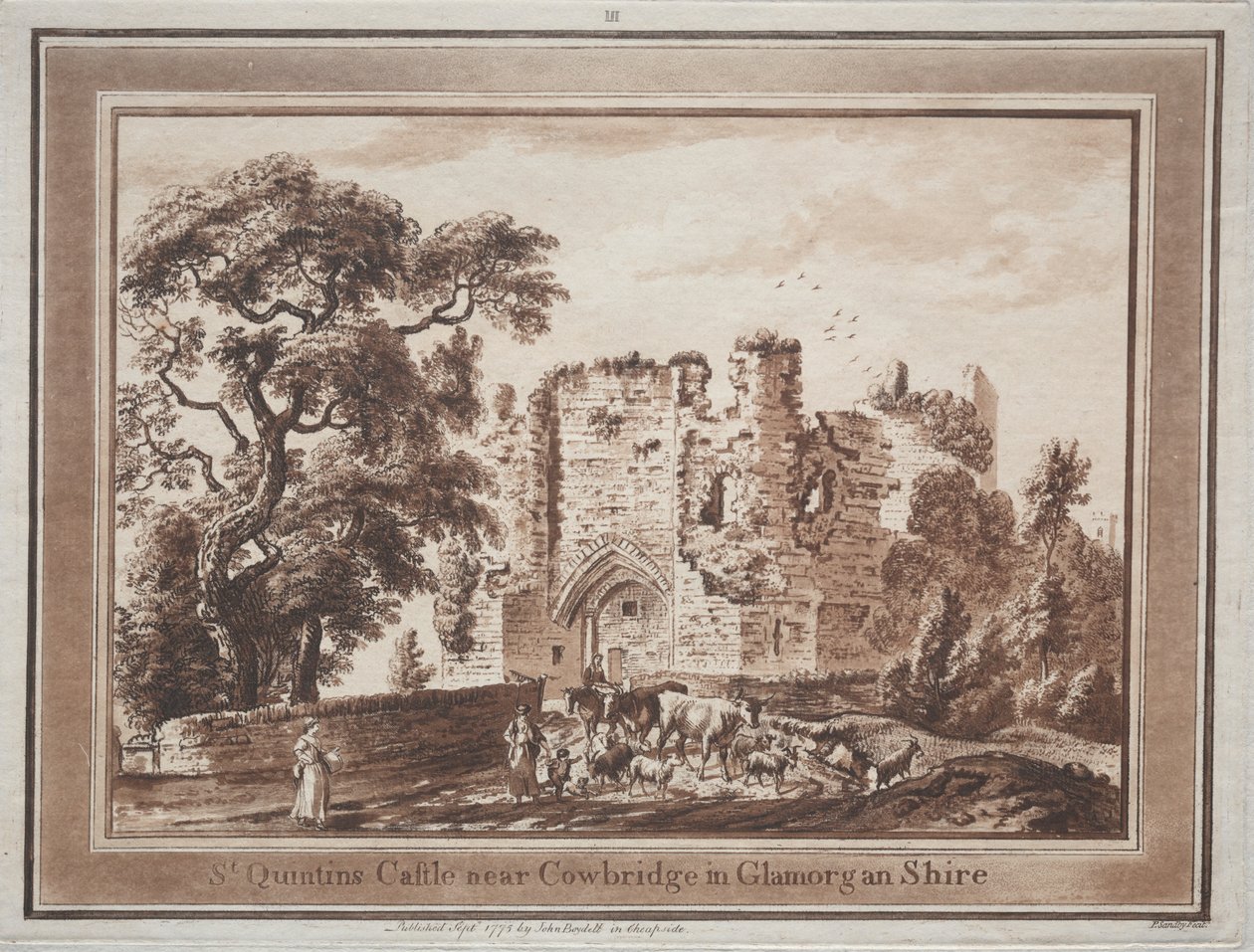 Dwanaście widoków w Południowej Walii: Zamek St. Quintins w pobliżu Cowbridge w Glamorganshire, 1775. autorstwa Paul Sandby