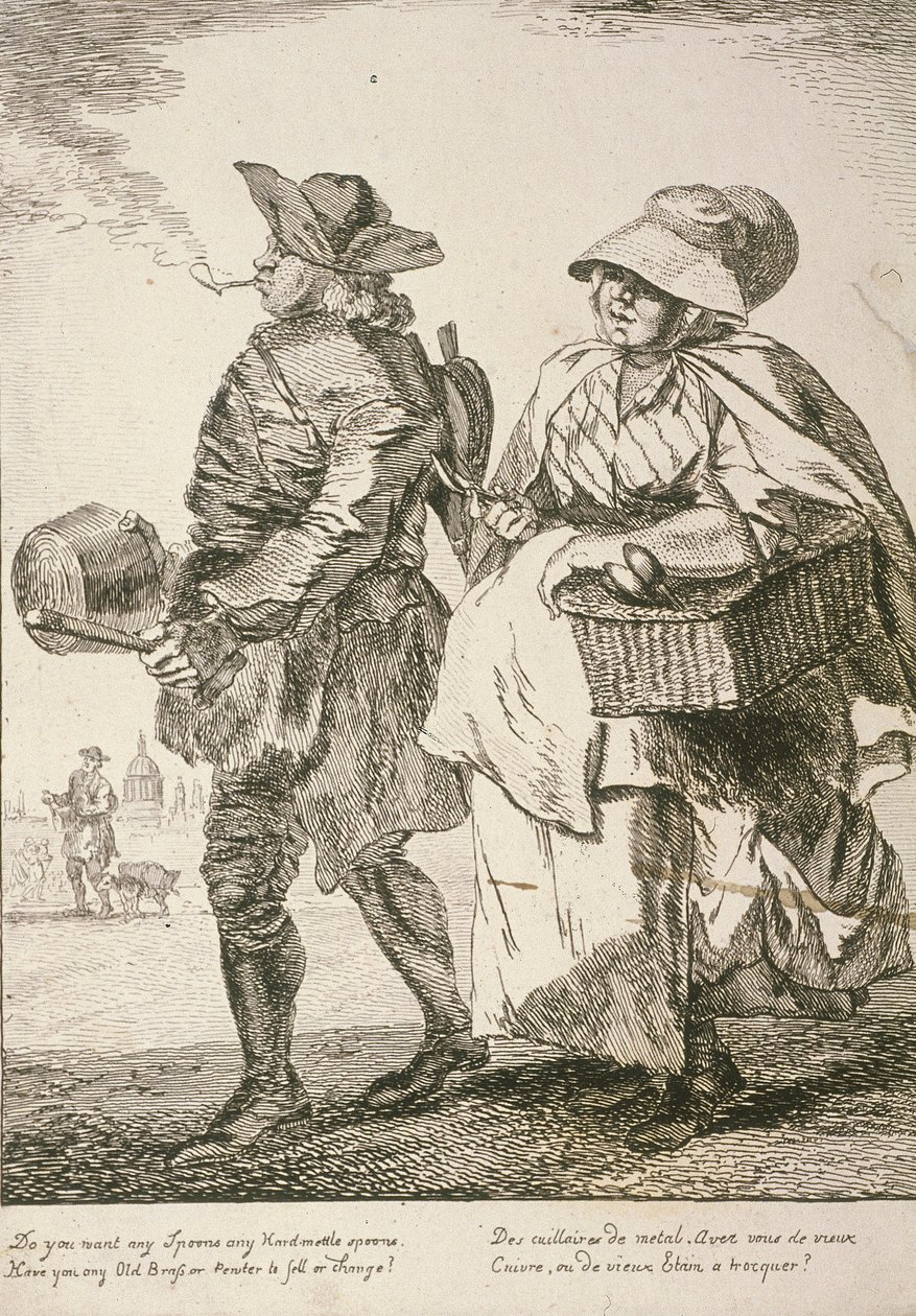Dwóch sprzedawców łyżek, Cries of London, 1760 autorstwa Paul Sandby
