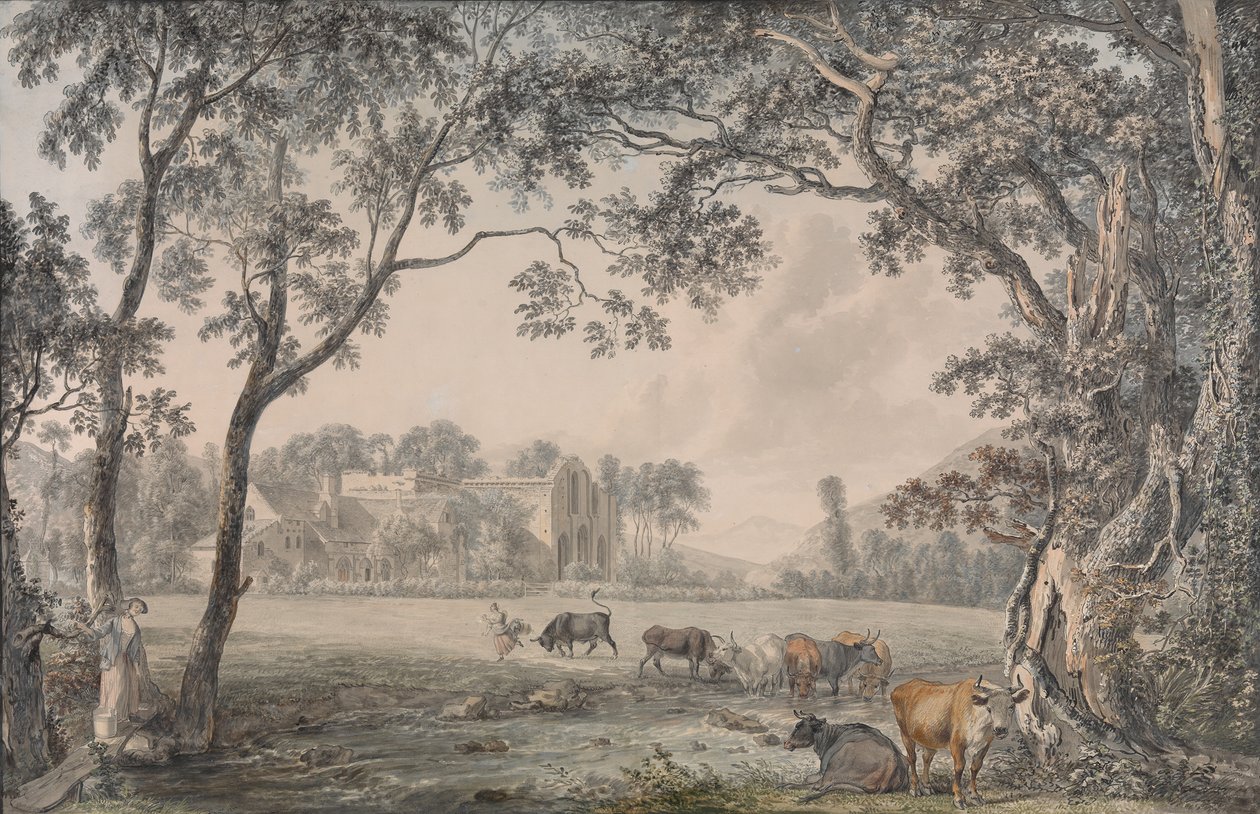 Opactwo Valley Cross, Denbighshire, 1770-79. autorstwa Paul Sandby