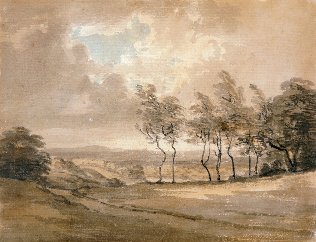 Widok Hampstead Heath (akwarela na papierze) autorstwa Paul Sandby