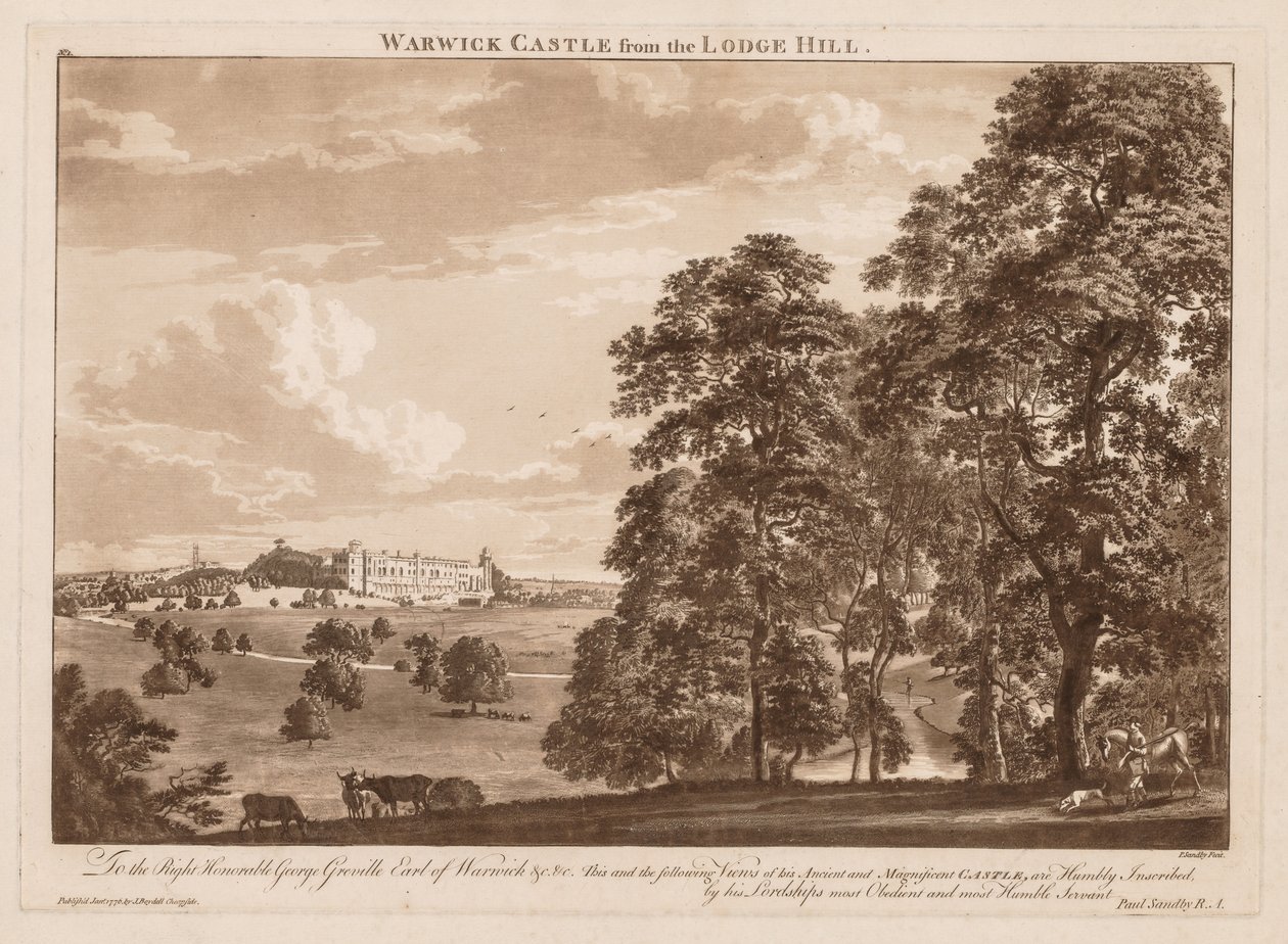 Widoki zamku Warwick: Zamek Warwick z Lodge Hill, 1776. autorstwa Paul Sandby