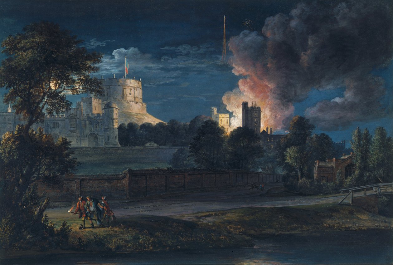 Zamek Windsor z Datchet Lane w radosną noc, 1768 autorstwa Paul Sandby
