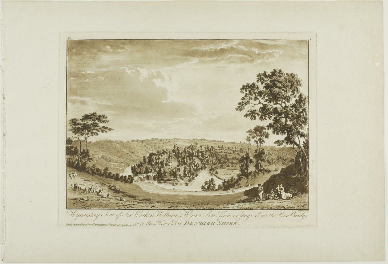 Wynnstay, siedziba Sir Watkina Williamsa Wynn Bart z domku nad Nowym Mostem nad rzeką Dee, Denbigh Shire autorstwa Paul Sandby
