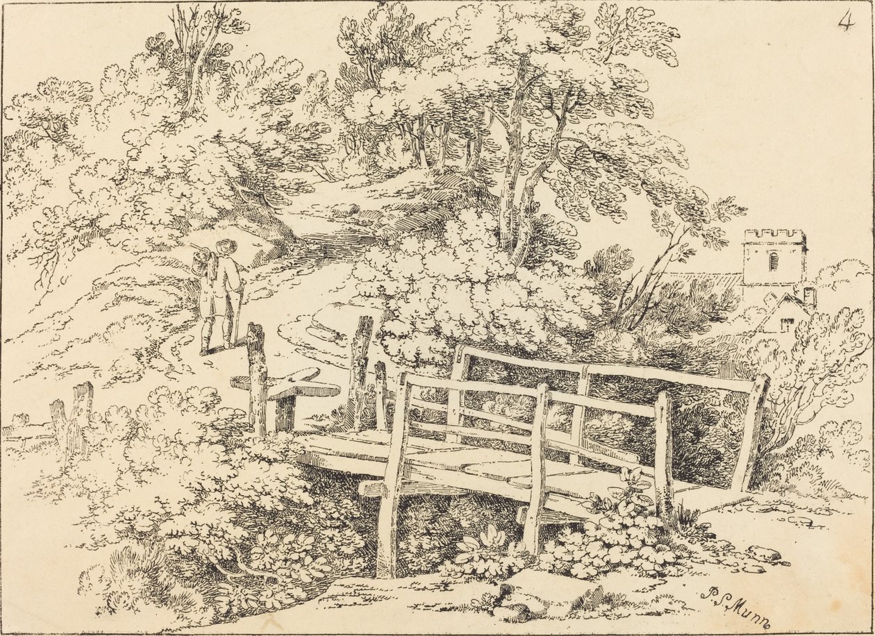 Wiejska kładka (Podróżnik) autorstwa Paul Sandby Munn