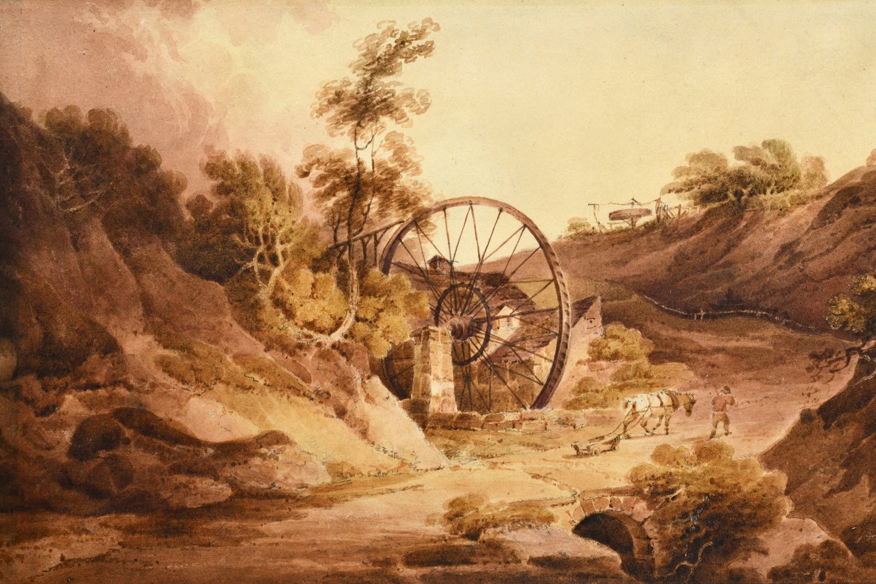 Wielkie koło, Broseley Shropshire, ok. 1803 r. (akwarela na papierze) autorstwa Paul Sandby Munn