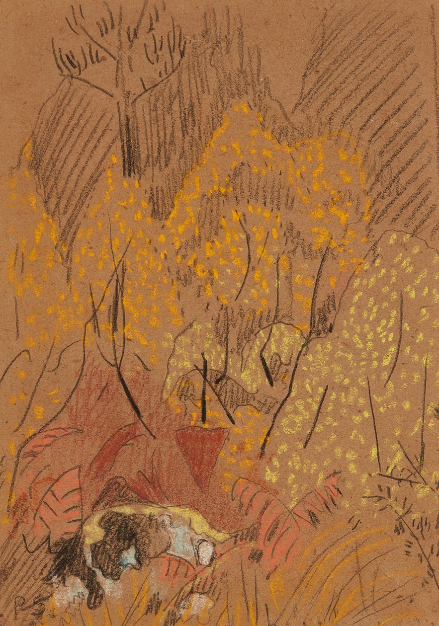 Jesienny krajobraz na czarno-białej skale, Pont Aven (pastel na brązowym papierze) autorstwa Paul Sérusier