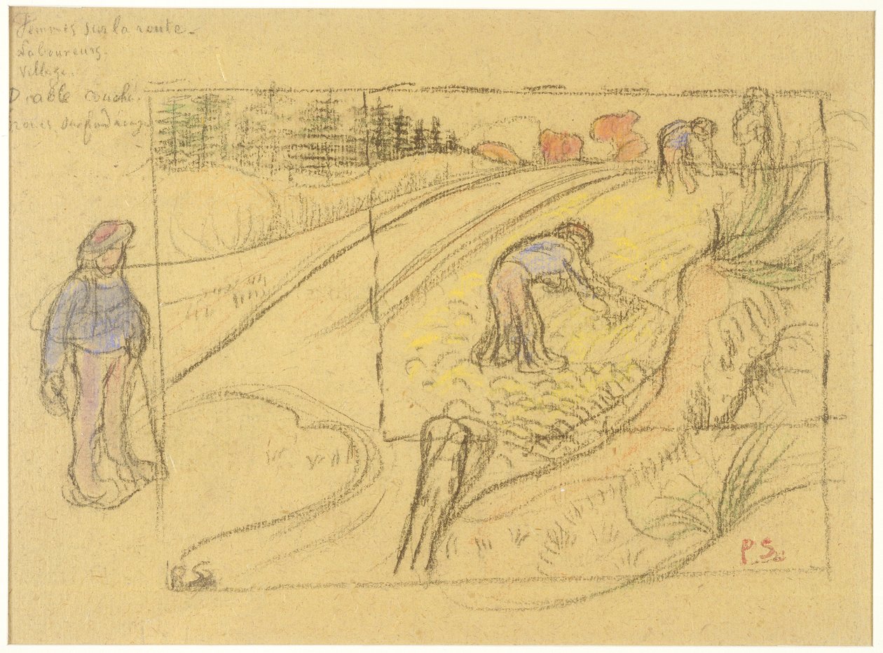 Bauern auf einem Feld (recto); Prozession bretonischer Frauen mit Studie von zwei weiblichen Figuren (verso) autorstwa Paul Sérusier