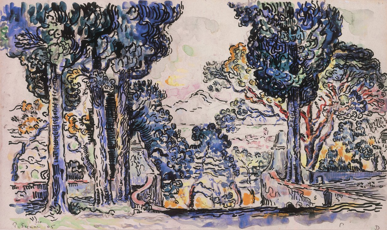 Cyprysy w Sainte-Anne Saint Tropez autorstwa Paul Signac