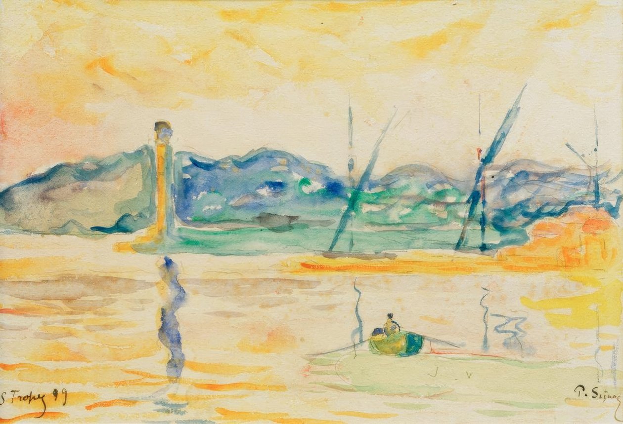Wejście do portu w Saint-Tropez o zachodzie słońca autorstwa Paul Signac