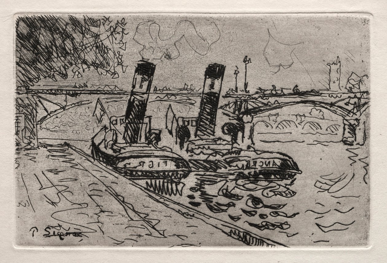 Paryż, Pont des Arts z Remorqeurs autorstwa Paul Signac