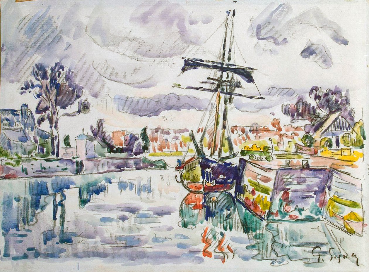 Żaglówka na molo, lata 20. XX wieku. autorstwa Paul Signac