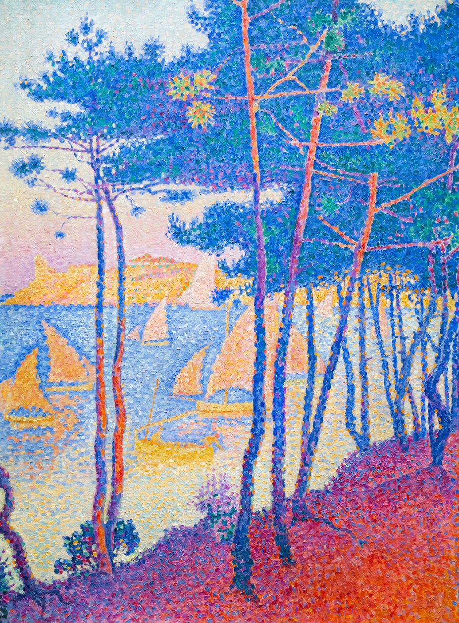 Żaglówki i sosny, ok. 1896 (olej na płótnie) autorstwa Paul Signac