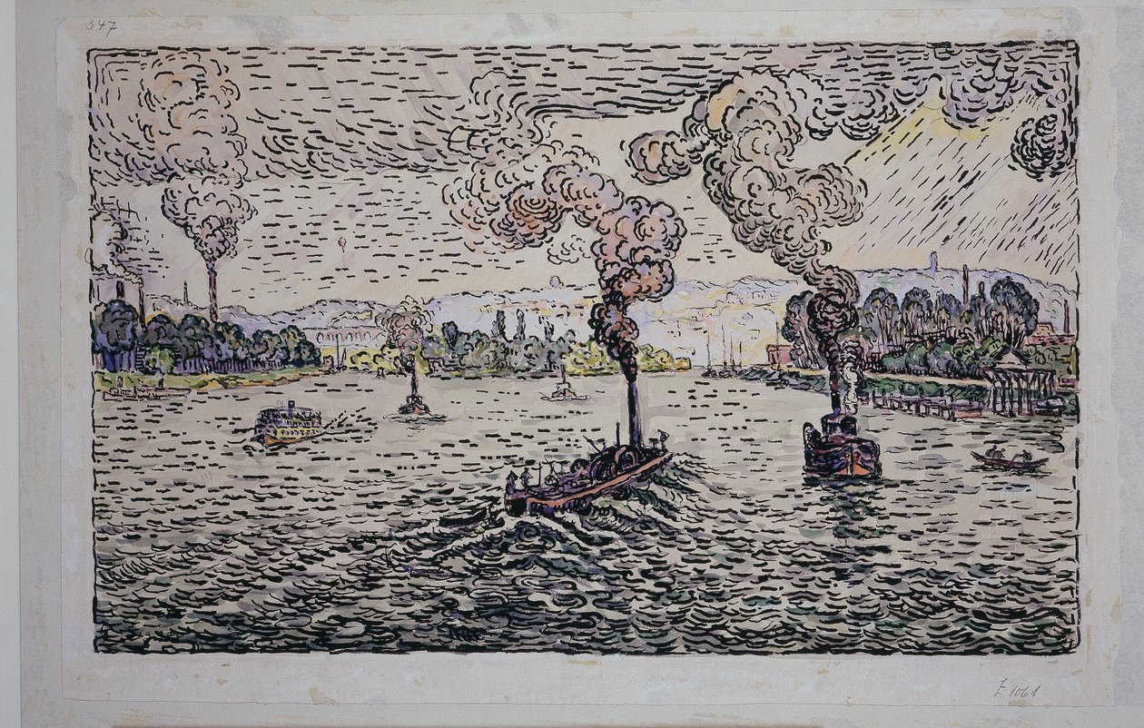 Sekwana z parowcami autorstwa Paul Signac