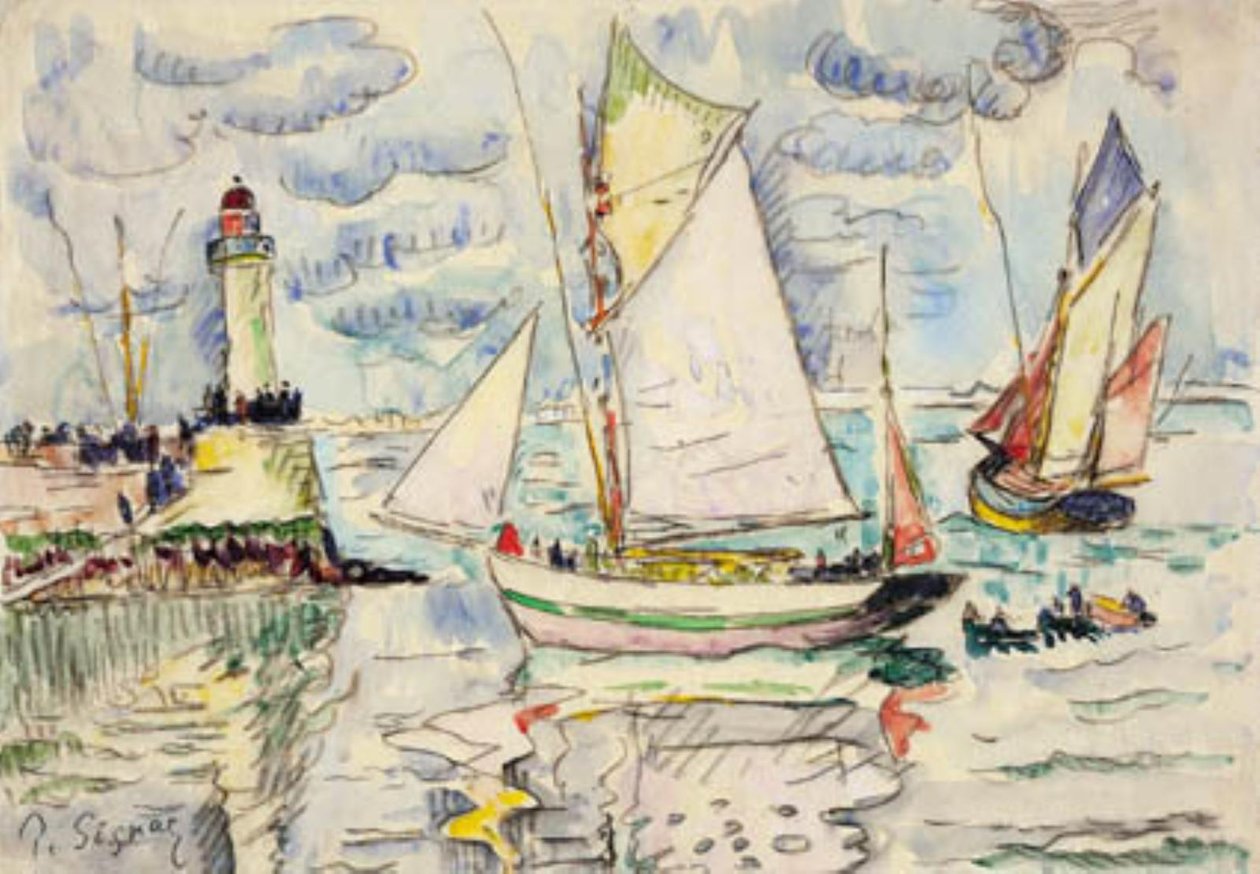 Dwa statki rybackie przy wejściu do portu Granville autorstwa Paul Signac
