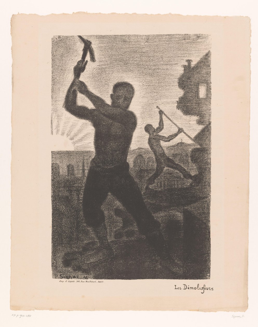 Dwóch mężczyzn burzy budynek Les demolisseurs (tytuł na przedmiocie) autorstwa Paul Signac