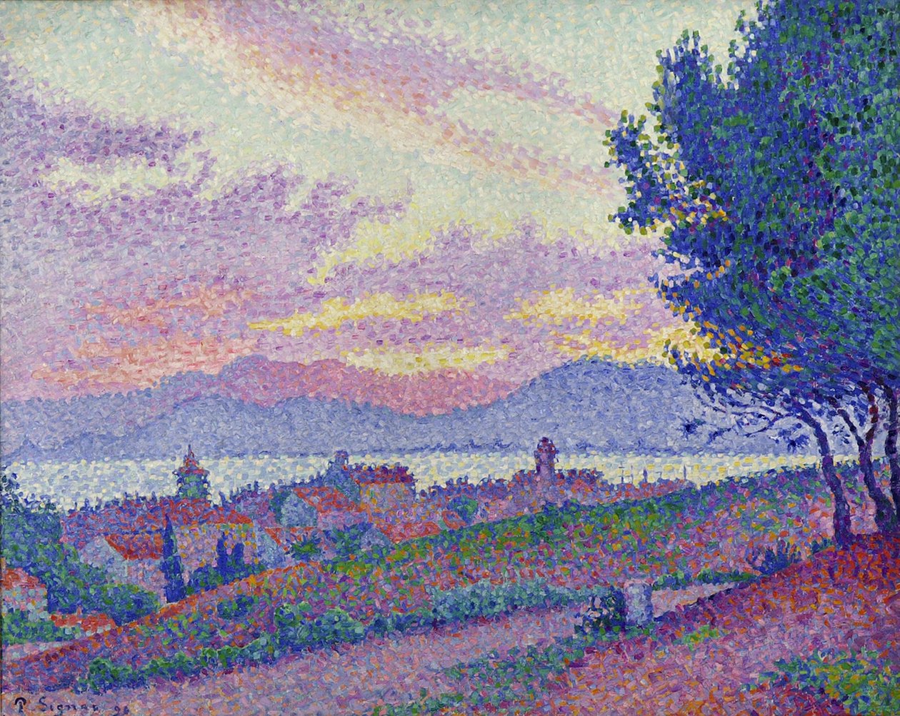 Widok Saint-Tropez, zachód słońca nad lasem sosnowym, 1896. autorstwa Paul Signac