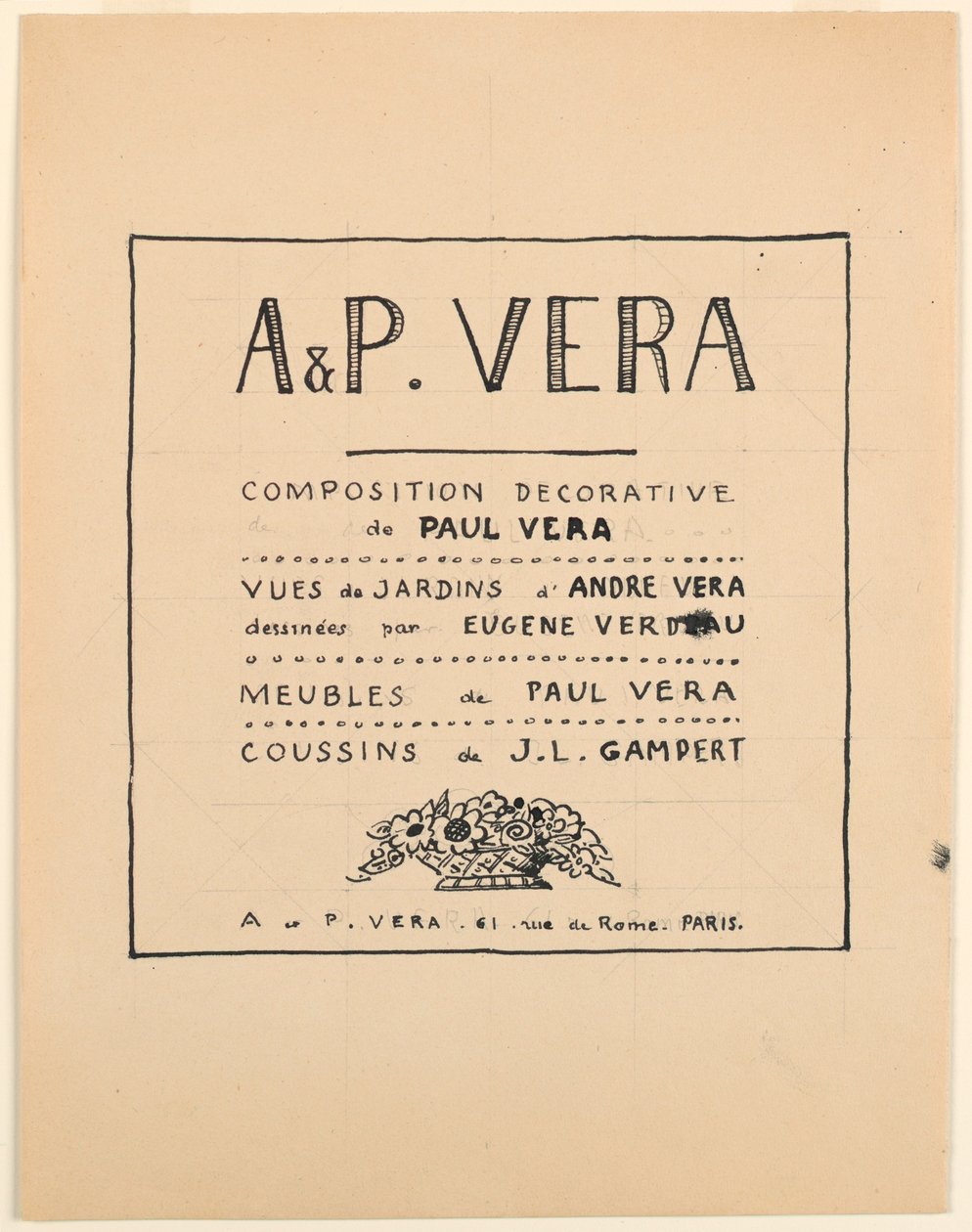 Rysunek, Strona tytułowa, A & P Vera, Kompozycja dekoracyjna Paula Vera / Widoki ogrodów André Vera rys. Eugène Verdeau / Meble Paula Vera / Poduszki J. L. Gamperta, 1912–19 autorstwa Paul Vera