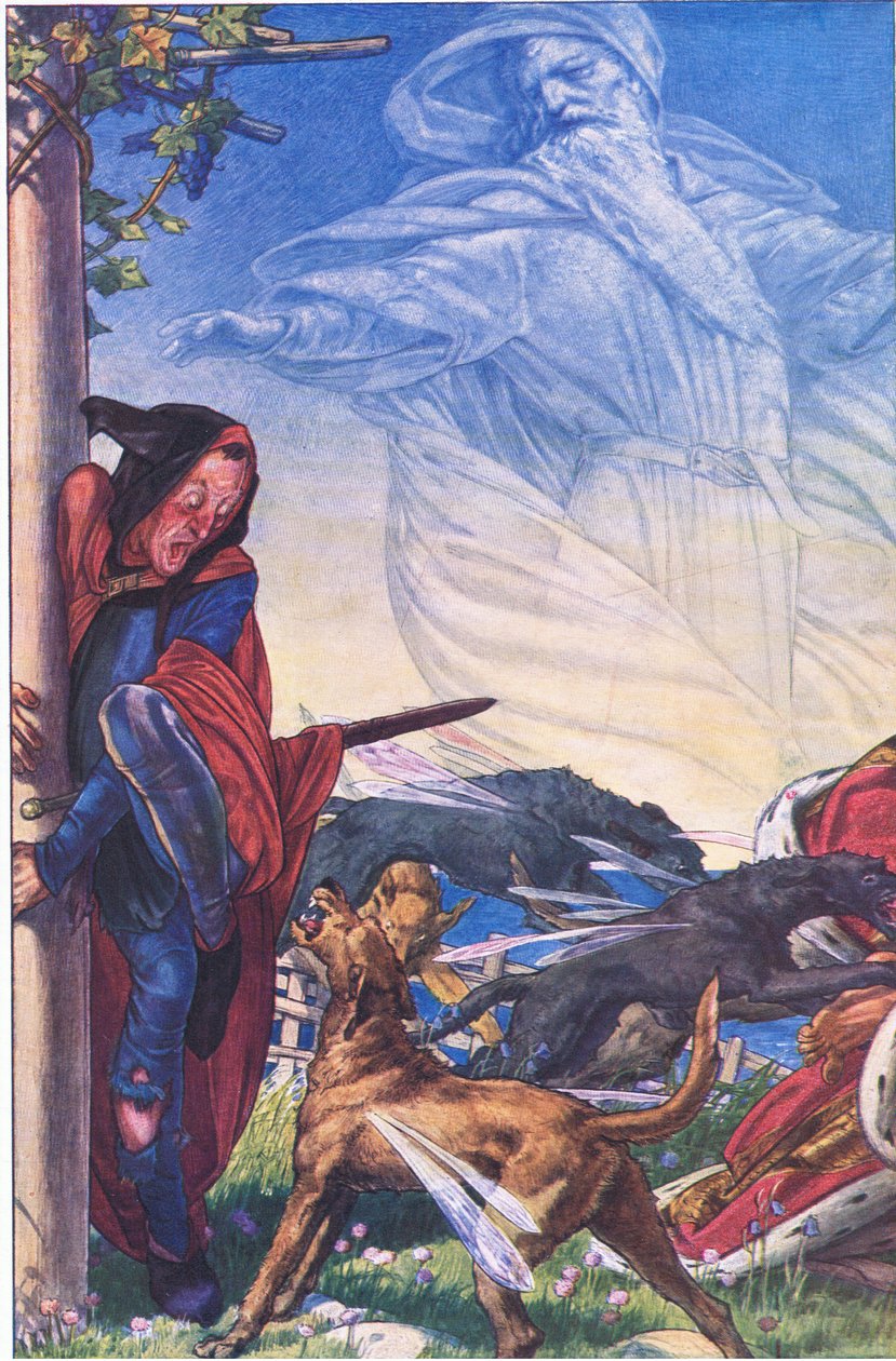 Furia! Furia! Trzy tyranu, słuchajcie! Słuchajcie!, ilustracja z Burzy, 1908 autorstwa Paul Vincent Woodroffe