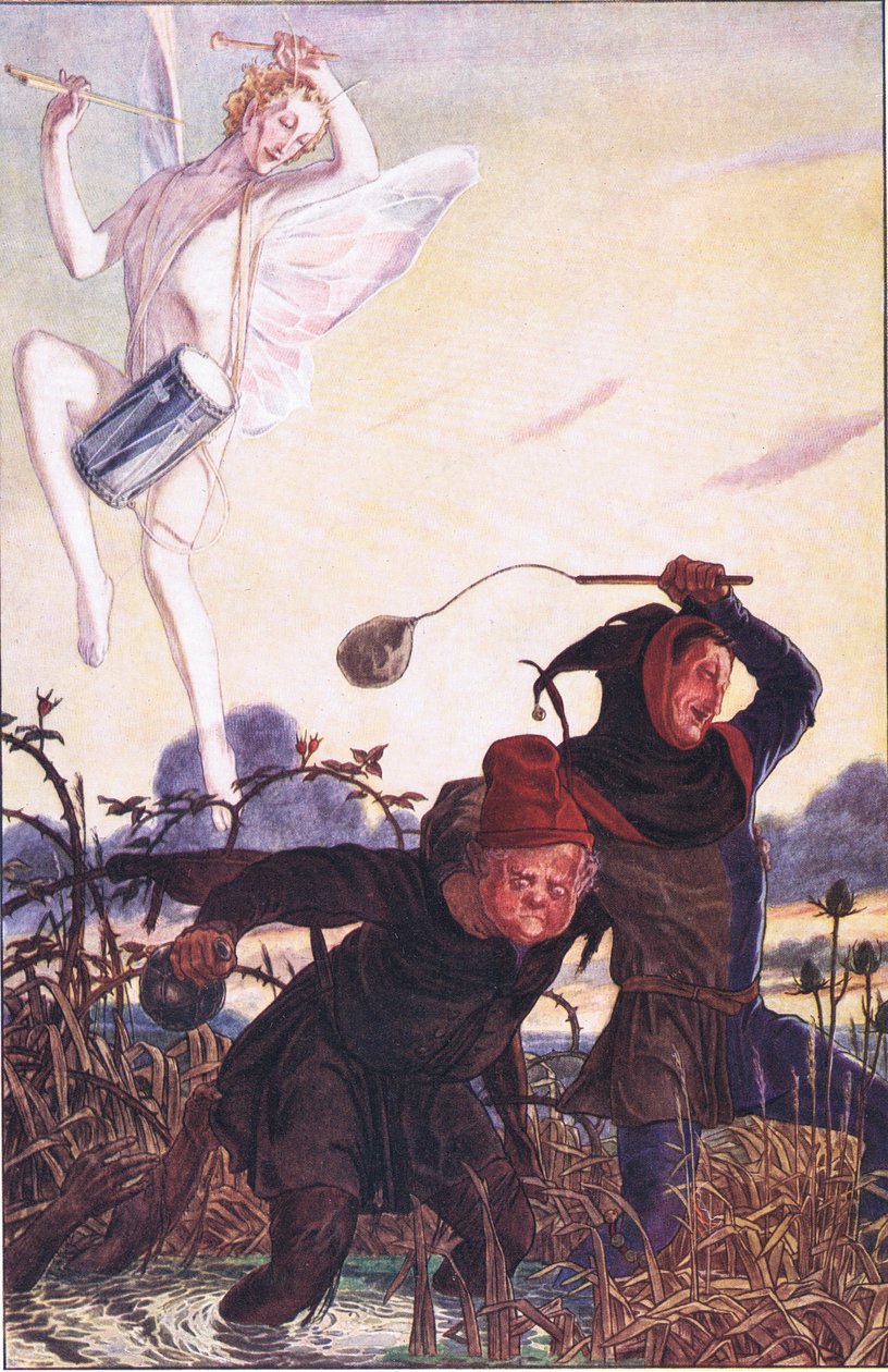 Prowadź potwora, podążaj za nim. Chciałbym zobaczyć Taboreri: On to kładzie, ilustracja z Burzy, 1908 autorstwa Paul Vincent Woodroffe