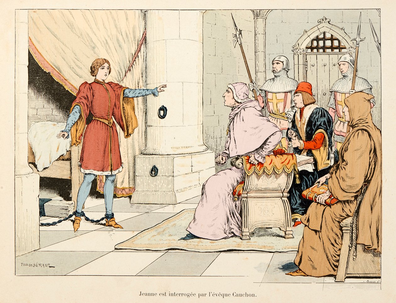 Ilustracja zaczerpnięta z książki „”Joan of Arc”” Theodore Cahu i zilustrowana przez Paula De Semant (1855-1915): Joanna d’Arc przesłuchiwana przez eveque Cauchon autorstwa Paul de Semant