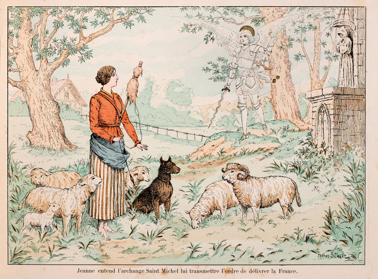 Ilustracja zaczerpnięta z książki „”Joan of Arc”” Theodore Cahu i zilustrowana przez Paula De Semant (1855-1915): Joanna d’Arc słyszy, jak Archanioł św. Michał przekazuje rozkaz wyzwolenia Francji autorstwa Paul de Semant