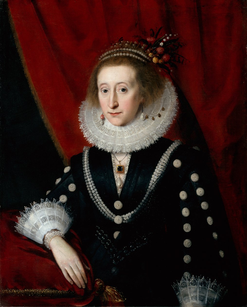 Portret damy uważany za Lucy Harington (olej na płótnie) autorstwa Paul van (circle of) Somer