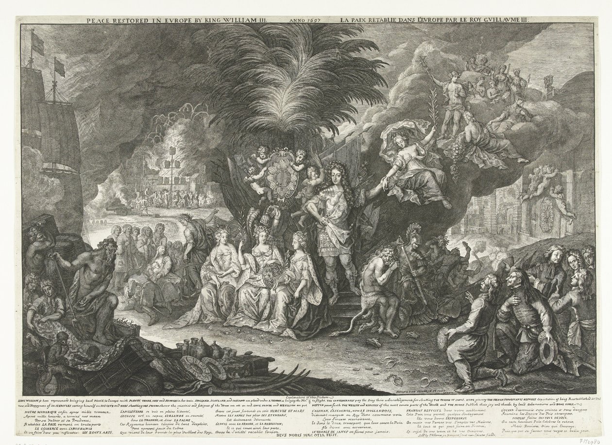 Alegoria króla Wilhelma III jako zwiastuna pokoju w Europie, 1697 Pokój przywrócony w Europie przez króla Wilhelma III / Anno 1697 / La Paix retablie dans l