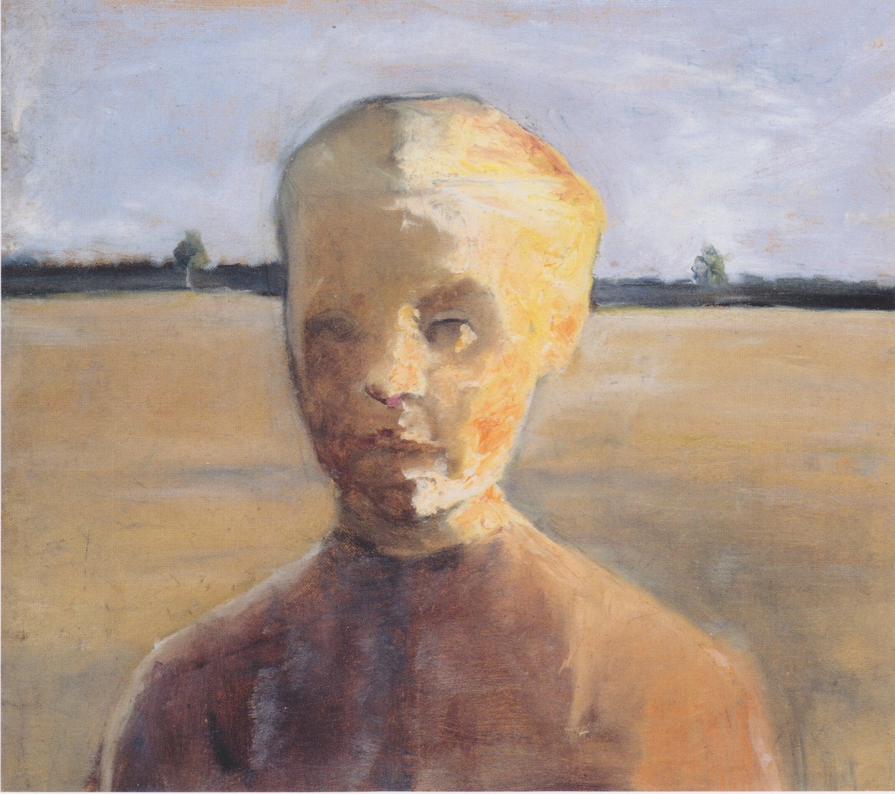 Pół portret dziewczyny w słońcu na tle szerokiego krajobrazu autorstwa Paula Modersohn Becker