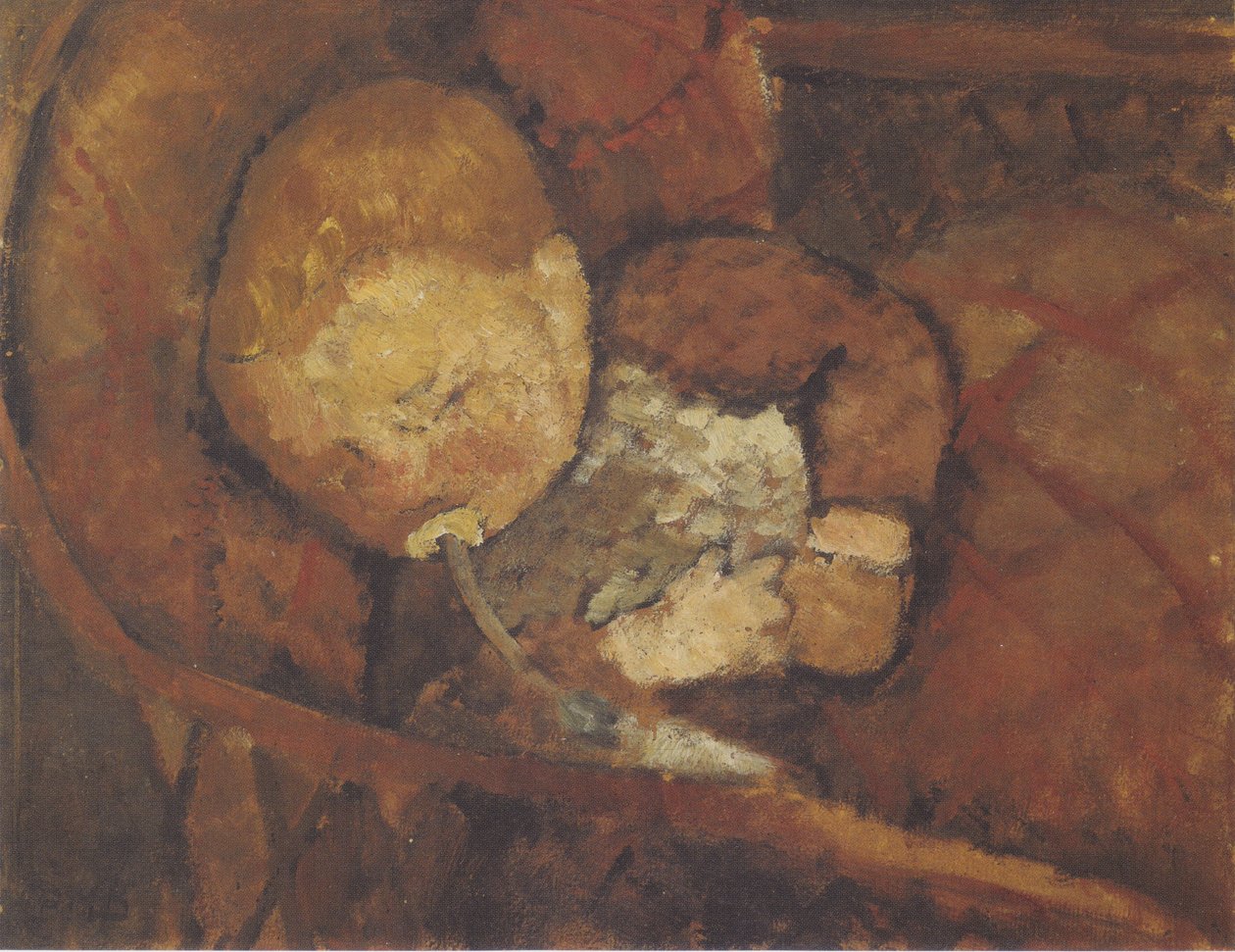 Dziecko z butelką do karmienia w kołysce autorstwa Paula Modersohn Becker