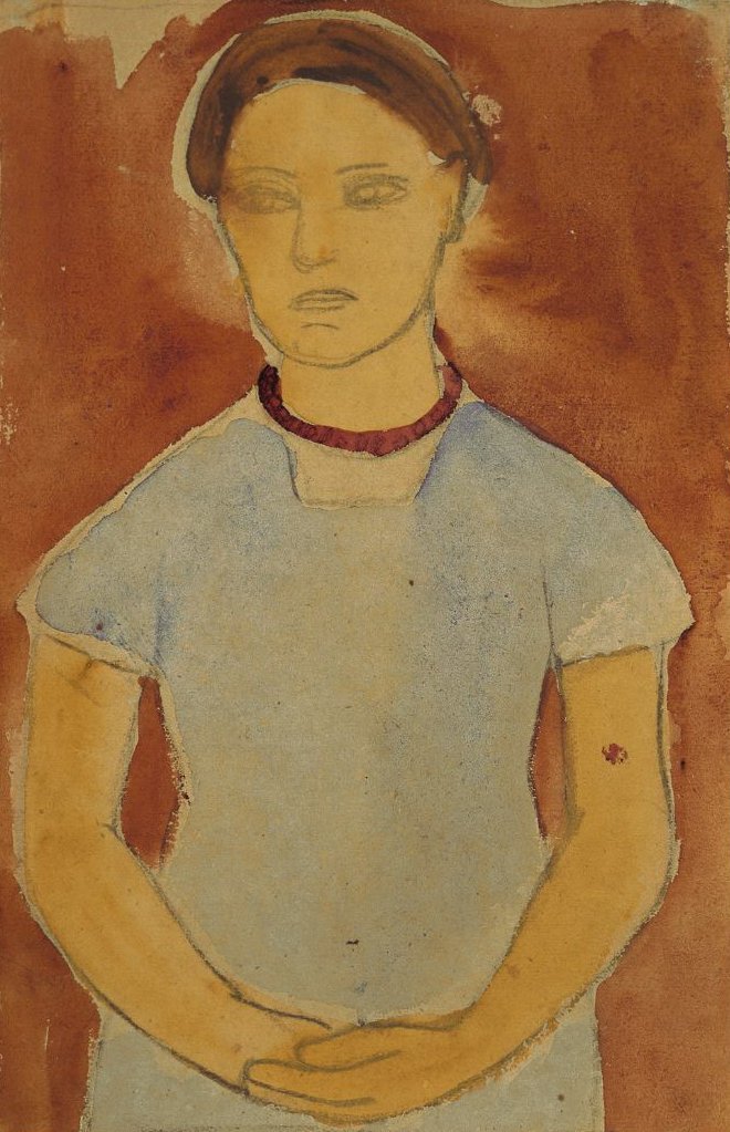 Lee Hoetger przed kwiatami autorstwa Paula Modersohn Becker
