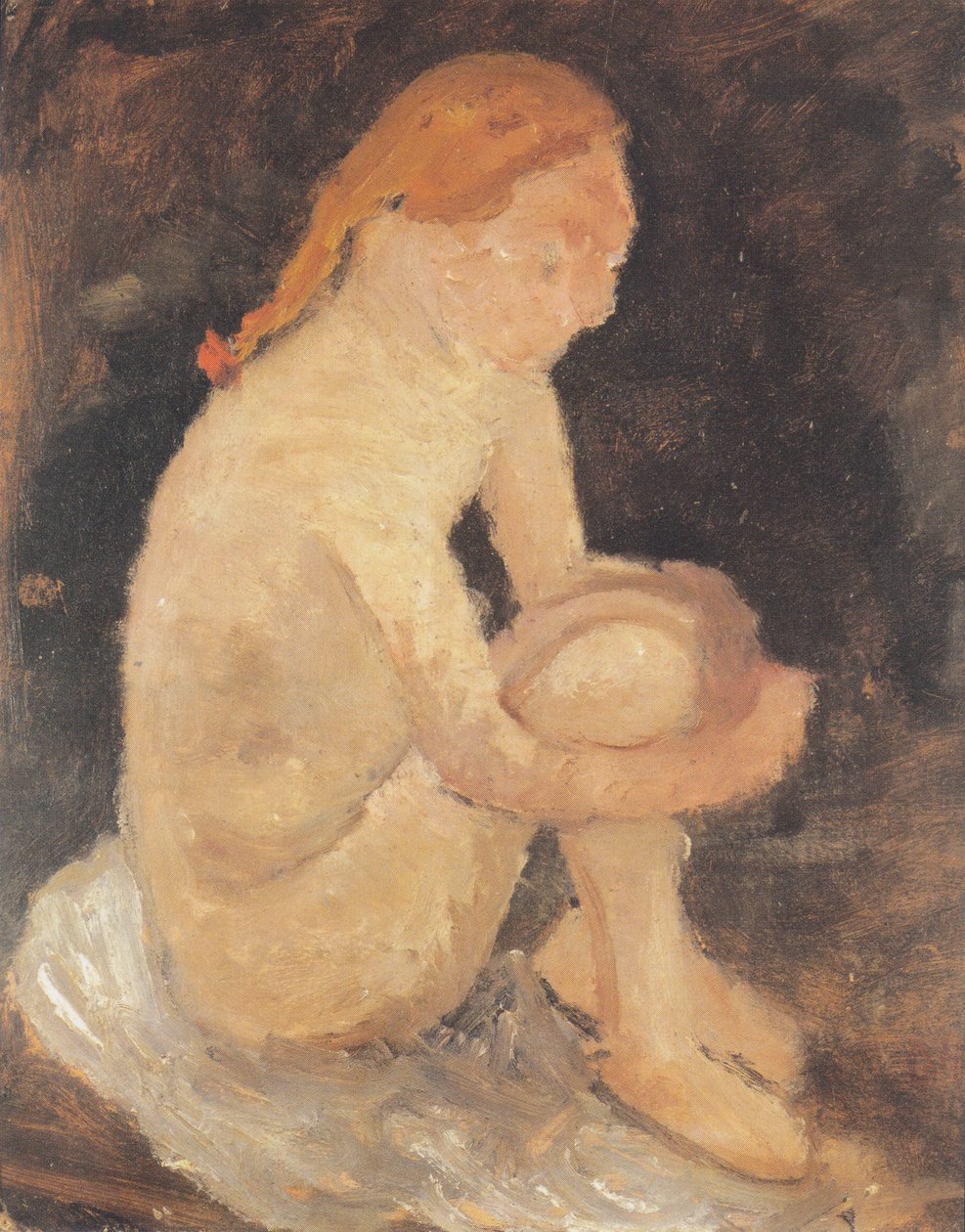Siedząca naga dziewczyna po prawej stronie, z podciągniętymi nogami autorstwa Paula Modersohn Becker