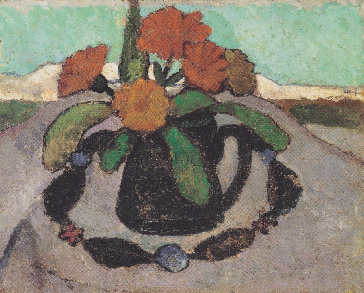 Martwa natura z nagietkami na tle krajobrazu autorstwa Paula Modersohn Becker