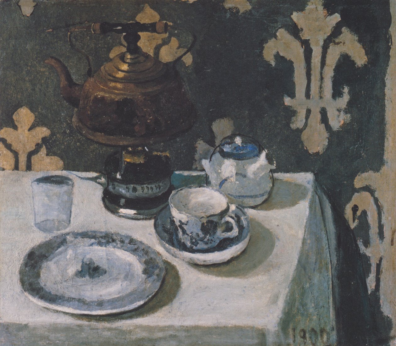 Martwa natura z niebiesko-białą porcelaną i czajnikiem na herbatę autorstwa Paula Modersohn Becker