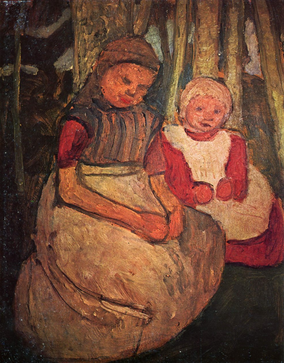 Dwie siedzące dziewczyny w brzozowym lesie autorstwa Paula Modersohn Becker